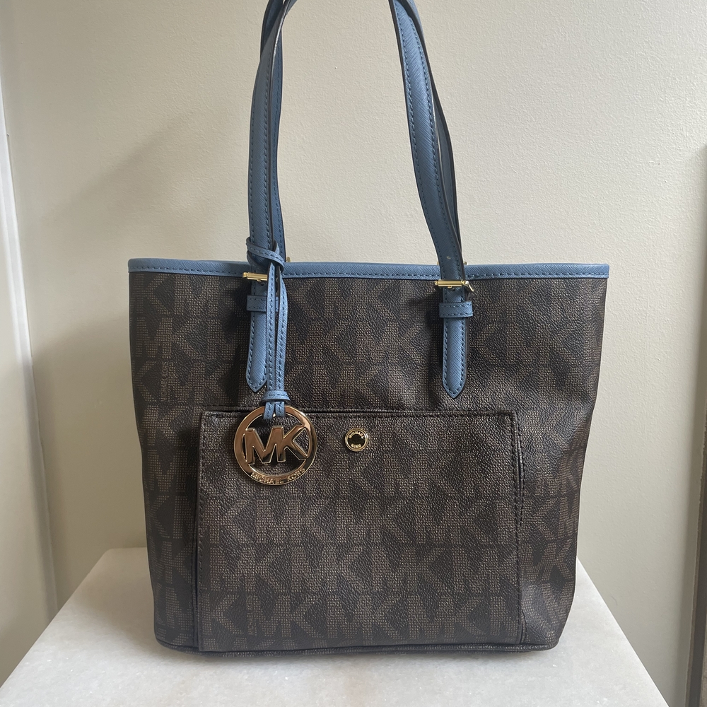 Michael Kors Signature Brown and Blue Tote